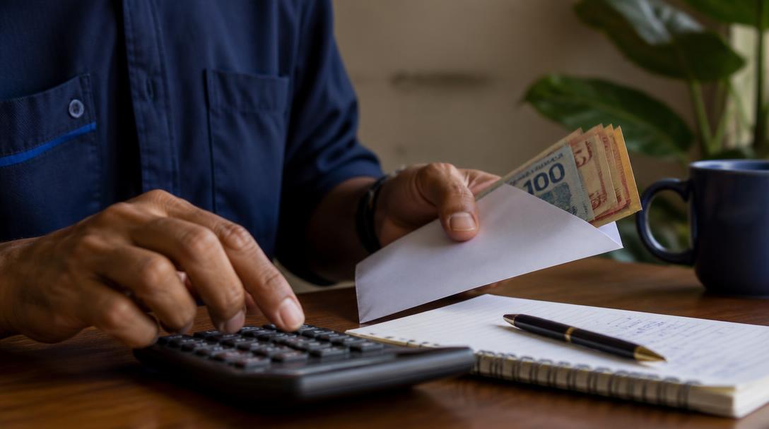 Trabalhador organizando o pagamento do décimo terceiro
