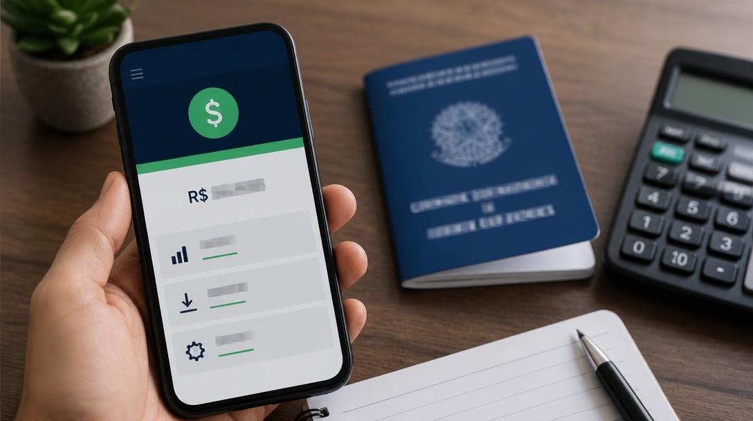 Celular e carteira de trabalho representando depósitos do FGTS
