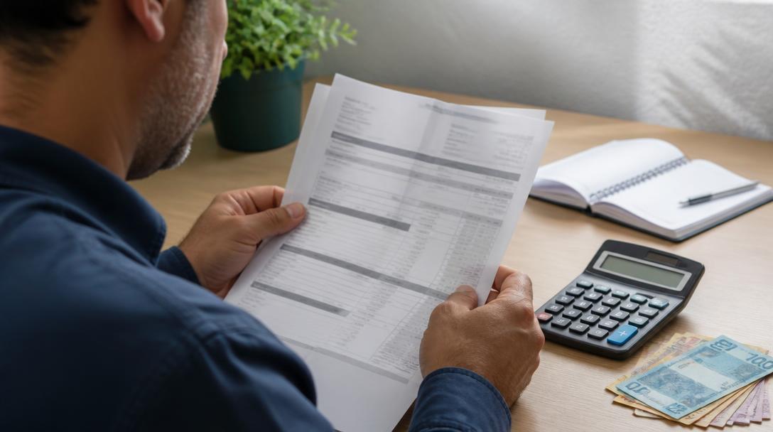 Trabalhador conferindo salário e pagamentos